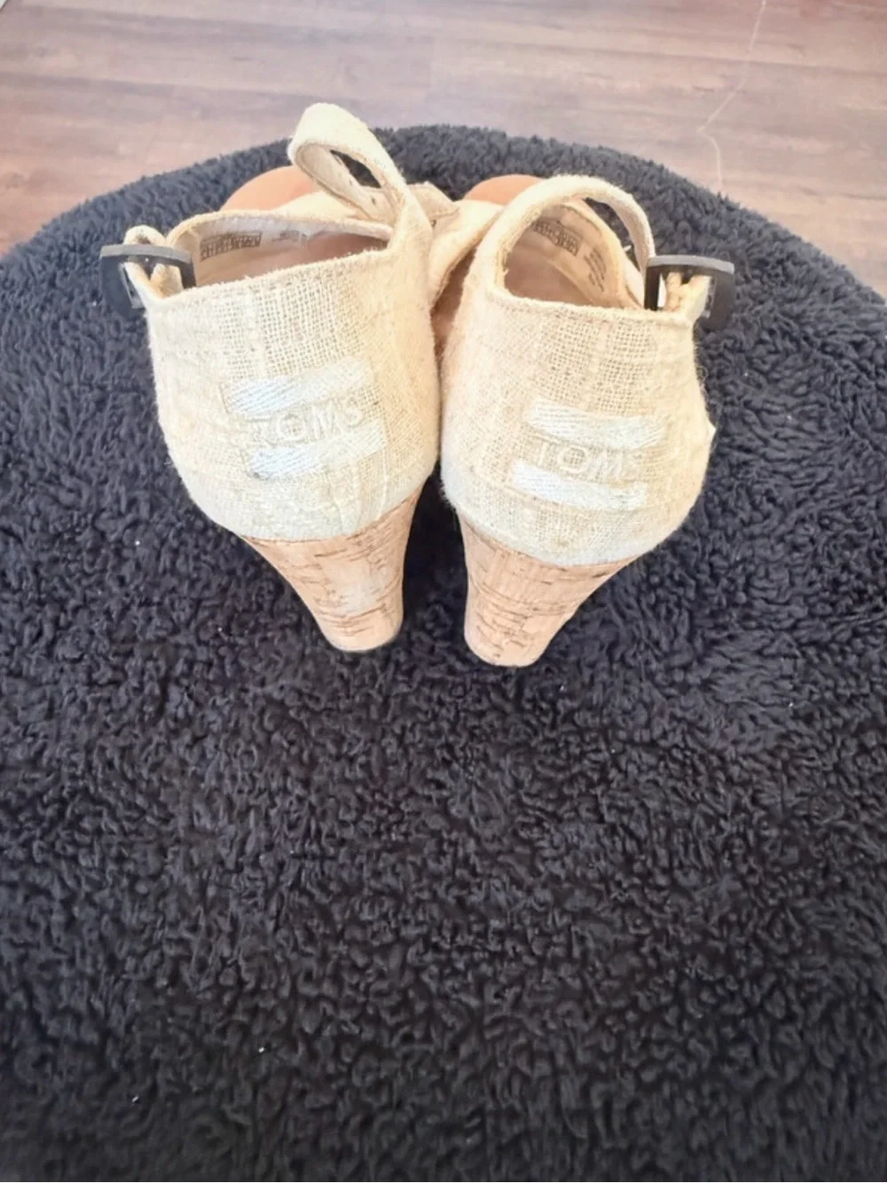 Toms Natural Beige Cross-Strap Wedge Sandals